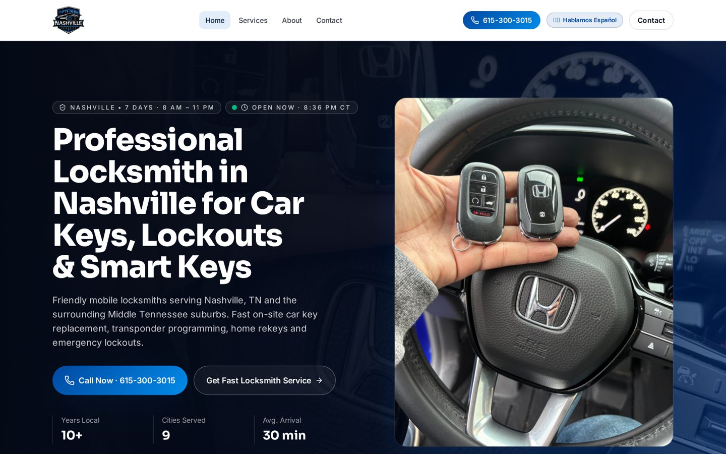 Nashville Transponder Locksmith website screenshot
