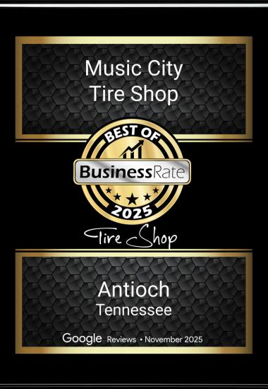 BusinessRate Best of award plaque for Music City Tire Shop in Antioch, Tennessee