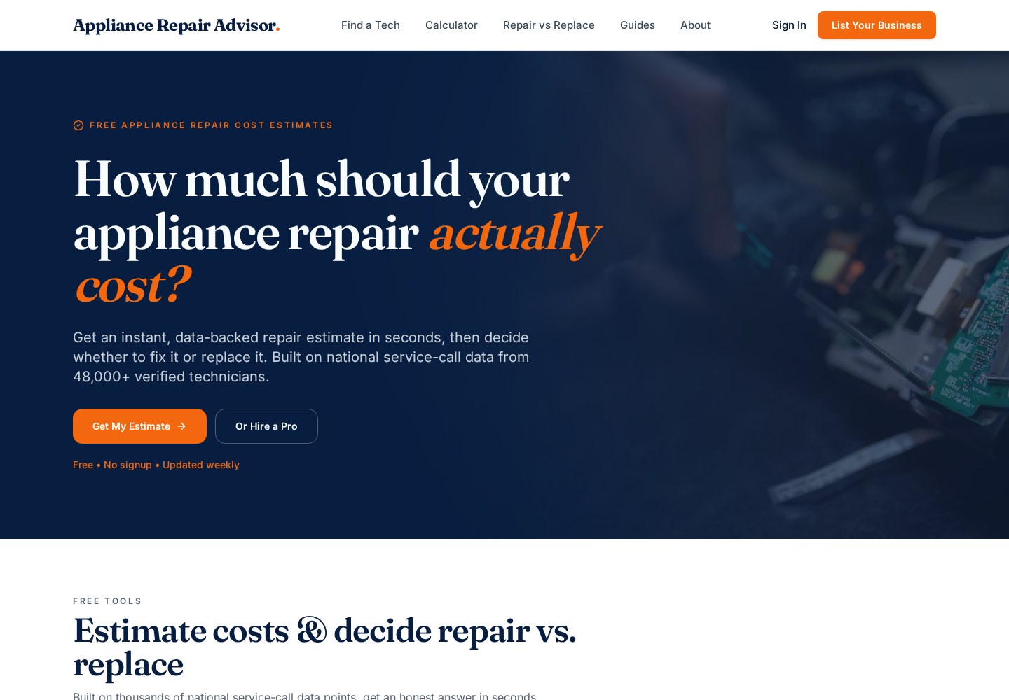 Appliance Repair Advisor website screenshot