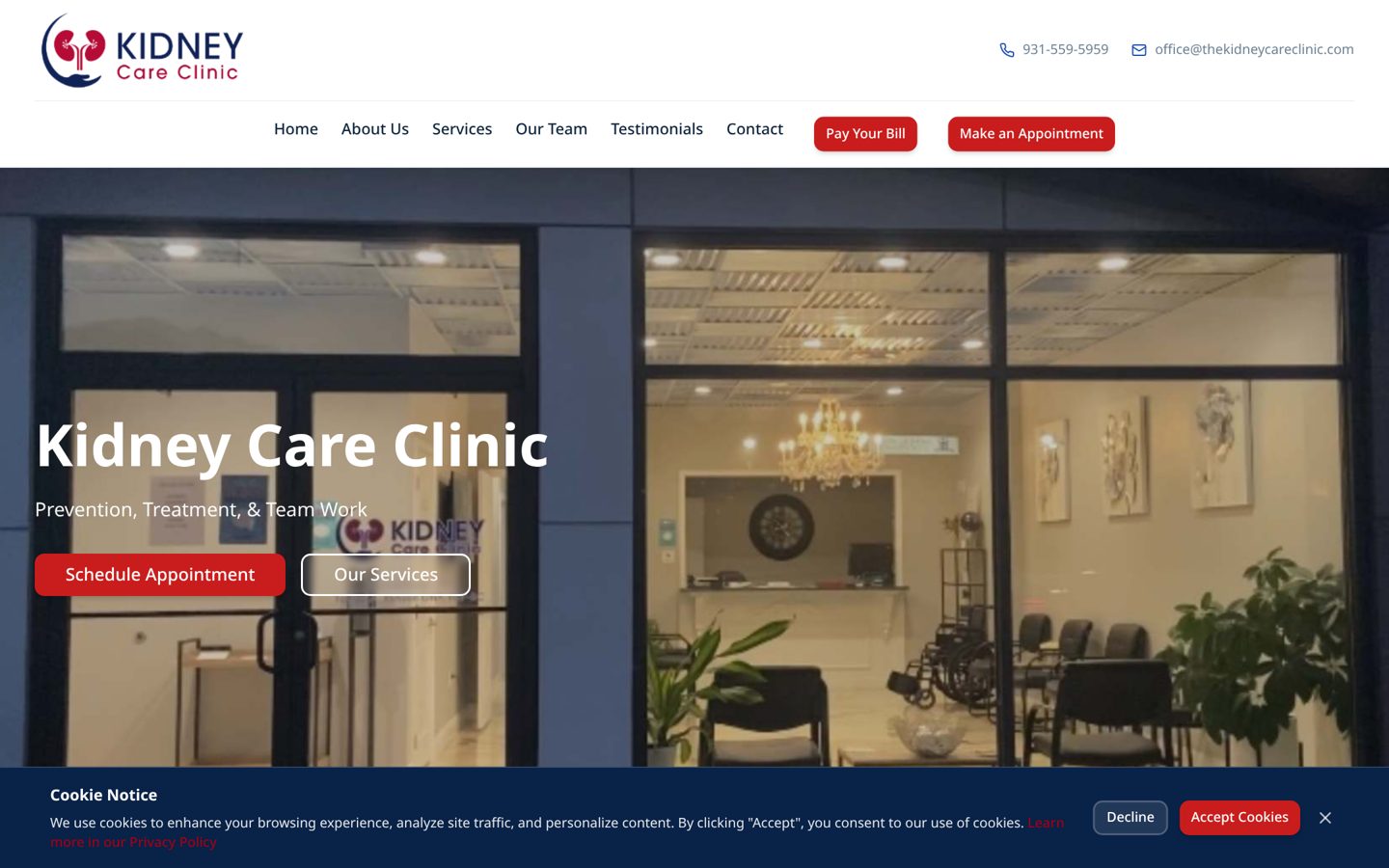 The Kidney Care Clinic website screenshot